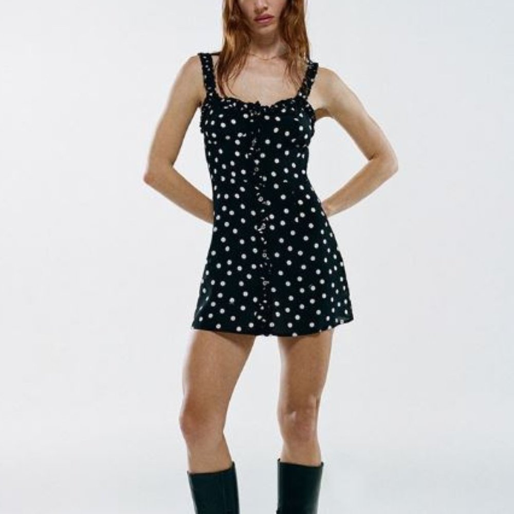 Realisation Par Julia Polka Dot Print Ruffle Strap Dress - XS